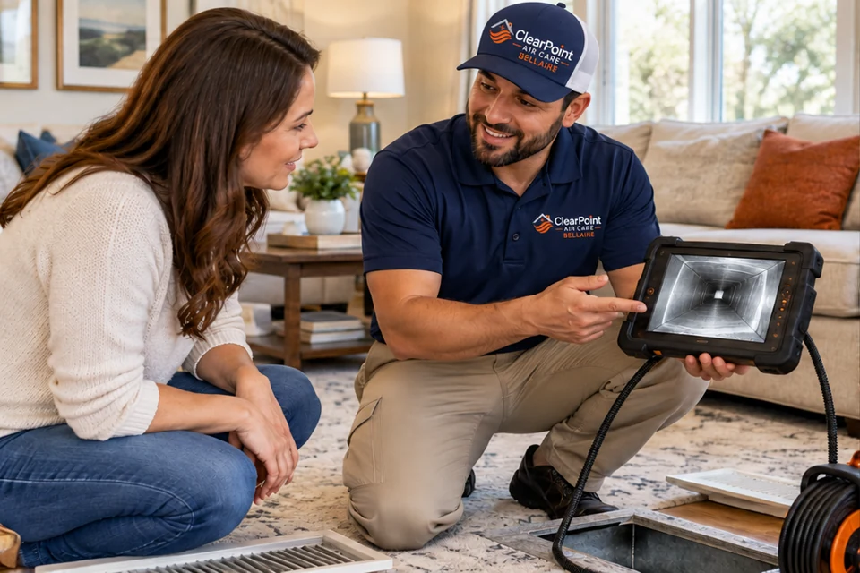 ClearPoint technician explaining an inspection to a homeowner