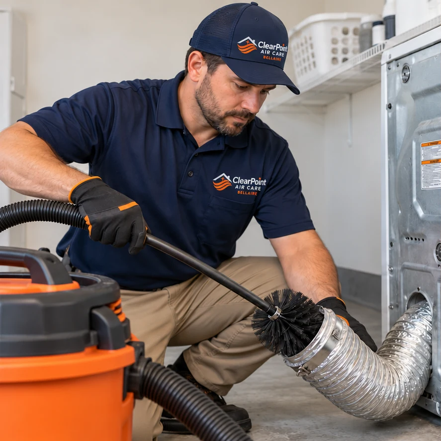 ClearPoint worker cleaning a dryer exhaust connector