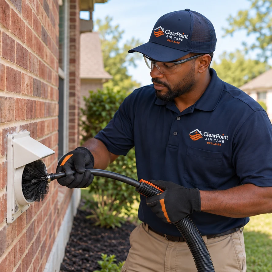 ClearPoint worker clearing an exterior dryer exhaust outlet
